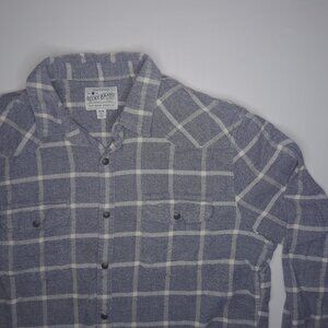 Lucky Brand Mens Long Sleeve Button Up Shirt M Cotton Pearl Snap Grey Plaid